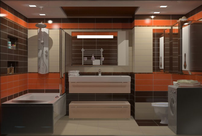 дизайн ванной комнаты с красной плитой